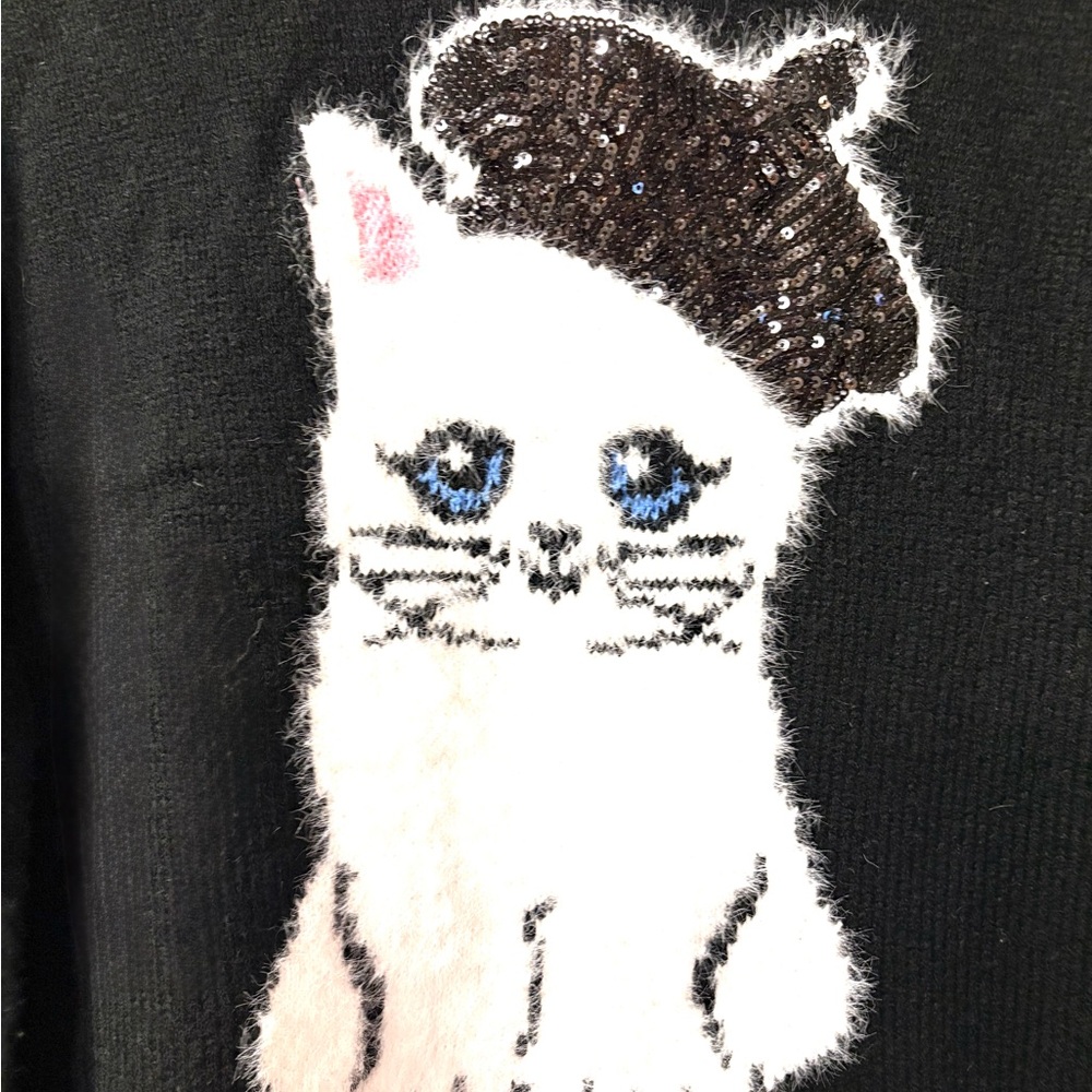 Karl Lagerfeld Black Sweater with White Cat and Beret - Picture 9 of 9